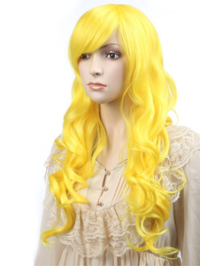 Perruque longue jaune synthétique frisée