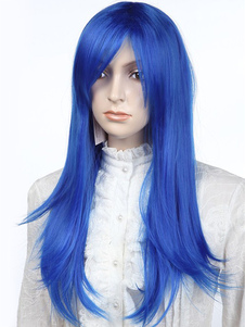 Perruque fascinante longue droite bleue synthétique classique