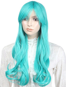 Délicate perruque longue frisée vert claire synthétique