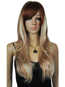 Unique perruque longue droite multicolore synthétique classique