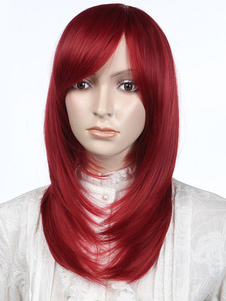 Perruque moyenne bordeaux droite synthétique
