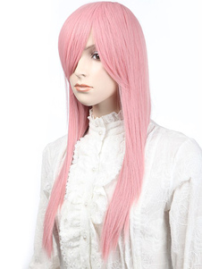 Perruque chic longue droite rose synthétique exotique