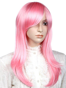Perruque douce moyenne rose droite synthétique