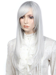 Fabuleuse perruque longue droite argente synthétique classique