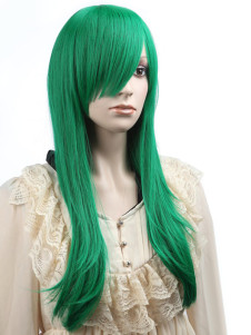 Perruque longue verte droite