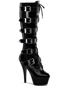 Brevet noir boucles rondes Toe PU cuir talons Sexy bottes pour dames