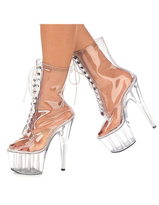 Transparent PVC haute ronde Toe High Heels Sexy bottes pour dames