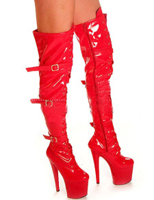 Brevet de boucles rouge ronde Toe PU cuir à talons hauts Sexy bottes pour dames