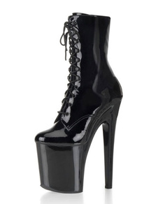 Brevet cuir PU noir attrayant Round Toe Sexy haut talon bottes pour femmes