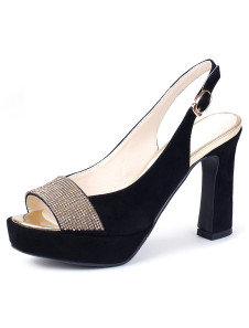 Noir Peep Toe escarpins élégant strass en peau de mouton Suede pour femme
