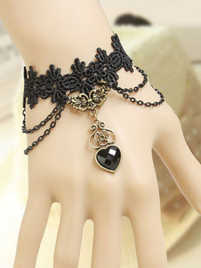 Bracelet lolita noir tissé avec strass noire en cœur