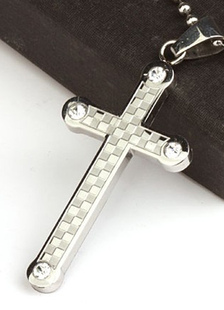 Plaid élégant Croix collier de l'homme en acier inoxydable Lobster Claw fermoir