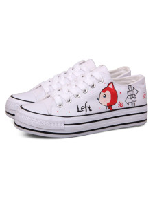 Blanc ronde Toe Lace Up Cartoon imprimé baskets féminin élégant toile