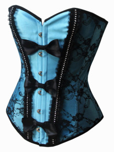 Corset sein couvrant en satin mat bleu bicolore avec noeud