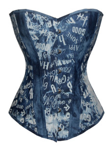 Fantastique corset sein nu en denim bleu imprimé lettres
