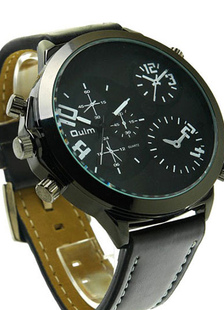 Montre homme avec trois cadrans et bracelet en cuir