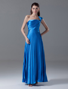 Robe exquise de soirée bleue royal fourreau en satin stretch multicouche et une épaule