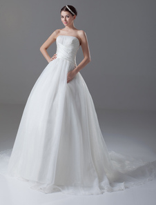 Robe de mariage exquise boule ivoire en organza multicouche bustier traîne courte