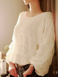 Blouse en coton blanc plissé à manche de boule