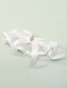 Jarretière de mariage en satin blanc avec strass