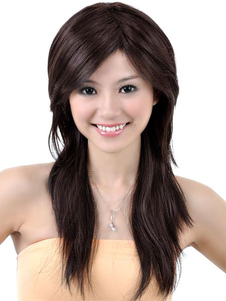 Perruque de cheveux marronne foncée longue bouclée