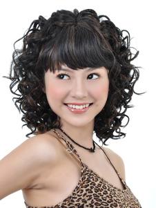 Urbain perruques de cheveux bouclés courts brun foncé pour femmes