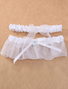Jarretière de mariage en organza blanc avec noeud