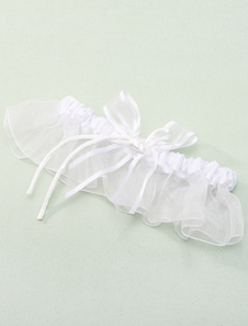 Jarretière de mariage en satin blanc avec noeud