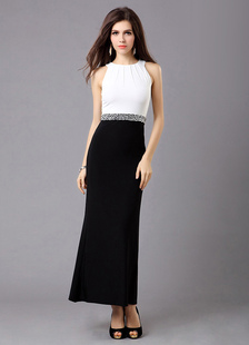 Robe charmante de soirée bleue fourreau avec rhinestones col rond