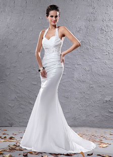 Robe mariée magnifique sirène blanche effet encolure coeur en organza avec plissement