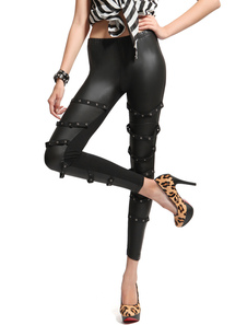 Leggings féminins punk en PU noir clouté