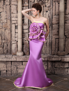 Robe fascinante de soirée lilase sirène bustier avec perles à traîne courte