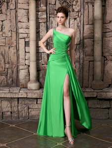 Robe exquise de soirée verte A-ligne à une épaule et paillettes