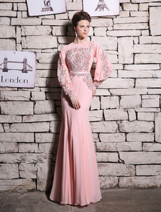 Rose soirée robe sirène perlée robe de bal de strass