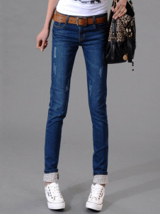 Jean femme slim bleu foncé à taille naturelle