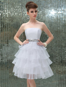 Robe de diplôme bustier en organza blanc avec paillettes