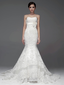 Robe mariée magnifique sirène ivoire en tulle avec dentelle bustier