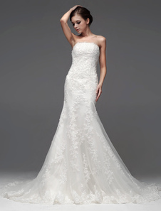 Robe de mariée fabuleuse sirène ivoire en tulle avec dentelle bustier