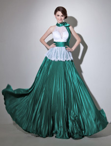 Robe de soirée belle blanche A-ligne avec noeud et col roulé