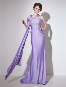 Robe exquise de soirée lavande fourreau modèle bustier avec traîne courte