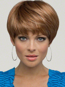 Perruque courte marronne claire avec frange