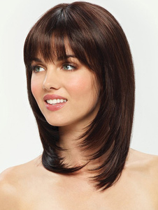 Perruque moyenne marronne claire afro-américaine