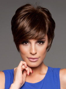 Perruque courte marronne dégradée synthétique coupe boyish