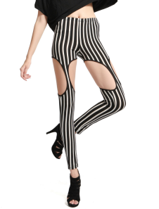 Chic caleçon creusé pour femmes sexy en polyester noir avec rayure blanche