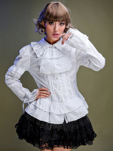 Chemisier lolita en coton mélangé à volants col à revers