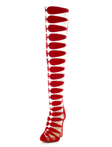 Cuissardes à talon aigu en cuir suédé color-block avec zip