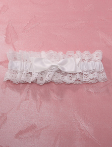 Jarretière de mariage en satin blanc avec noeud et dentelle
