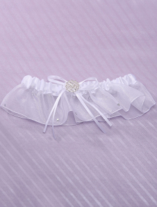 Jarretière de mariage en satin blanc avec strass