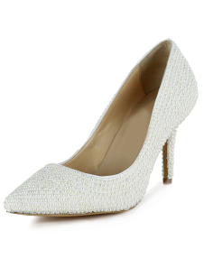 Blanc perlant bout pointu cuir véritable haut pompes pour mariée