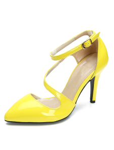 Sublimes escarpins à bout pointu en PU verni ruban aux chevilles